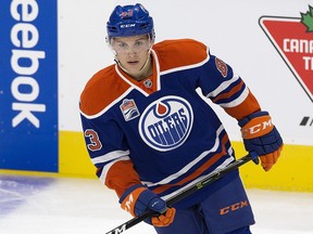 The Edmonton Oilers' Matt Benning (83) takes part in the pre game skate prior to the Oilers' game against the Calgary Flames at Rogers Place, in Edmonton on Monday Sept. 26, 2016. Photo by David Bloom