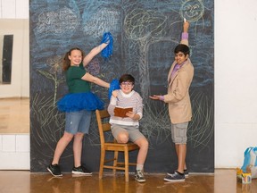 From left, Nania Van Der Merwe, Rachel Perron and Vamshi Vakulabharanam pose together on a mock set in the Do It With Class studio on Rose Street.