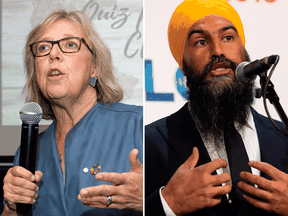 Green Leader Elizabeth May and NDP Leader Jagmeet Singh