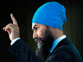 NDP Leader Jagmeet Singh speaks to reporters a day after the federal election, in Burnaby, B.C., on Oct. 22, 2019.