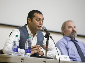 Liberal Party candidate Shah Rukh speaks at a federal political forum hosted by The Saskatchewan Polytechnic Students' Association in Saskatoon, Sask. on Wednesday, October 9, 2019.