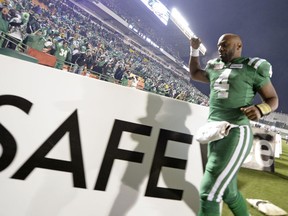 Darian Durant hears the cheers while walking off Taylor Field after quarterbacking the Saskatchewan Roughriders to a 29-25 victory over the B.C. Lions in the CFL's 2013 West Division semi-final.