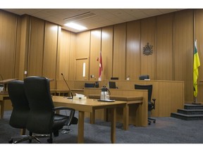 A new courtroom is shown during a media tour for the renovation and expansion of Saskatoon Court of Queen's Bench on Monday, February 8th, 2016.