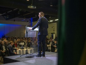 Saskatchewan Premier Scott Moe speaks to a Greater Saskatoon Chamber of Commerce event in Saskatoon.