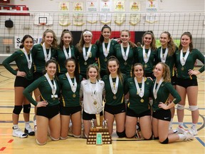 The Campbell Tartans are shown at Weyburn Comprehensive High School on Saturday after winning their second consecutive Saskatchewan High Schools Athletic Association 5A girls volleyball title.