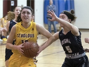 REGINA, SASK :  November 27, 2019  --  LeBoldus Golden Suns' Jade Belmore (#12) during a high school basketball game against the Regina Christian Grizzlies. TROY FLEECE / Regina Leader-Post