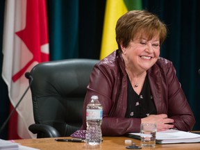 REGINA, SASK : November 28, 2019  -- Saskatchewan Finance Minister Donna Harpauer takes questions from reporters after delivering a mid-year budget report at the Saskatchewan Legislative Building. BRANDON HARDER/ Regina Leader-Post