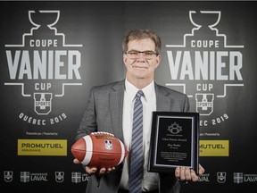 University of Regina Rams assistant coach Greg Nesbitt is shown after receiving the Gino Fracas Award on Thursday in Quebec City.