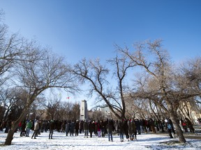 The Remembrance Day Ceremony held outdoors at the Victoria Park Cenotaph in 2019.