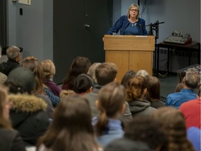 Former Green Party of Canada leader Elizabeth May visits John Abbott College in Ste-Anne-de-Bellevue on Nov. 29, 2019. May spoke about her experiences as a climate change activist, both as an elected official and in the private sector.