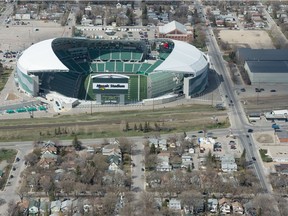An aerial photo taken in May 2019 shows Mosaic Stadium on Elphinstone Street.
