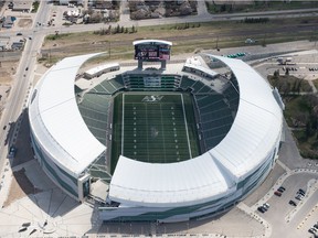 An aerial photo shows Mosaic Stadium on May 9, 2019.