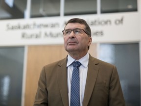 SARM President Ray Orb, who is also the reeve of the RM of Cupar, stands inside the lobby of the Saskatchewan Association of Rural Municipalities office in Regina in 2019.