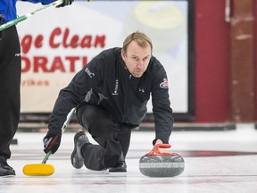 Skip Bruce Korte throws a stone during Monday's loss to Jeremy Harty.