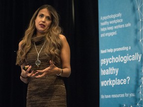 Joti Samra, CEO and founder of MyWorkplaceHealth.com, speaks at at the WorkSafe Saskatchewan Psychological Health & Safety in the Workplace conference held at the Delta Hotel in Regina, Saskatchewan on December 3, 2019. BRANDON HARDER/ Regina Leader-Post