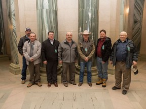 Members of a delegation from the rural municipalities of Kellross and Lipton stand for a photo in the Saskatchewan Legislative Building in Regina on Dec. 3, 2019.