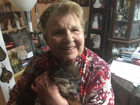 G. Helen Vanstone-Mather (Rob Vanstone's mom) with her dog, Flutie, on Christmas Day 2017. Rob Vanstone/Regina Leader-Post.