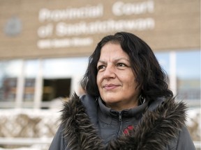 Tracy Desjarlais outside the Provincial Court in Regina on Wednesday, December 18, 2019.