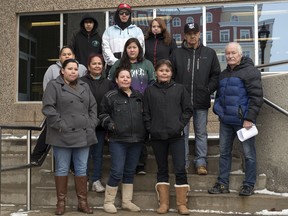 Family and supporters of Rocky Lonechild gathered on the steps of the Regina Provincial Court House in December 2019.