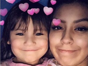 Jenaya Wapemoose, right, with her six-year-old daughter Anna-Bella Wapemoose. Jenaya's body was found on Oct. 26, 2019 after she had been missing for seven months. (Photo courtesy of Jo-el Cheekinew)