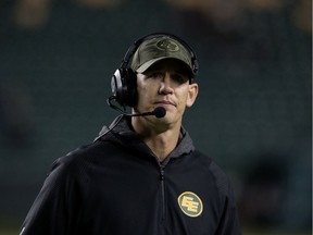 The Edmonton Eskimos' head coach Jason Maas during first half CFL action against the Hamilton Tiger-Cats at Commonwealth Stadium, in Edmonton Friday Sept. 20, 2019. Photo by David Bloom ORG XMIT: POS1909210012544376