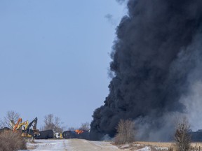 Emergency crew respond to CP Rail train hauling crude oil that derailed near Guernsey, Sask. on Monday, December 9, 2019.