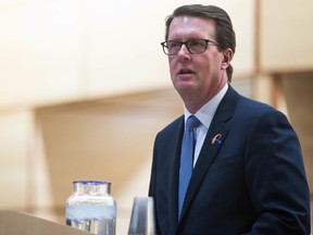 Mayor Michael Fougere speaks prior to the signing of a boundary agreement between Regina and the RM of Sherwood at City Hall in Regina.