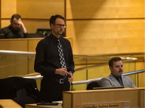 City Councillor Andrew Stevens listens in during a City Council meeting at Regina City Hall in Regina, Saskatchewan on Dec. 12, 2019.