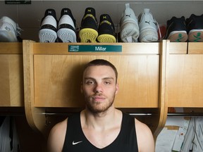 Forward Carter Millar feels at home in the University of Regina Cougars men's basketball team's locker room.