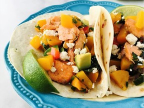 Honey Chipotle Roasted Fish Tacos with Peach Salsa (photo by Renee Kohlman)