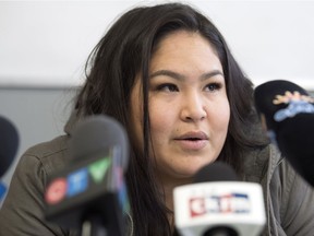 Jessica Ashdohonk speaks during a media conference regarding Rocky Lonechild, the man in the arrest video put on social media before Christmas that SCAR alleges showed police violently arresting Lonechild.  The media conference was held at The Friendship Centre in Regina on Monday, January 13, 2020.