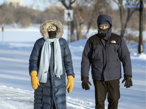 Despite frigid temperatures and an extreme wind chill, some folks are making their way around outdoors in Regina on Jan. 15, 2020.