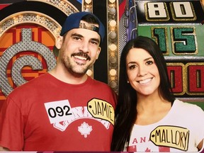 Jamie and Mallory Scissons of Regina, Sask. pose for a photo following Jamie's appearance on an episode of The Price is Right game show that aired on Jan. 20, 2020.