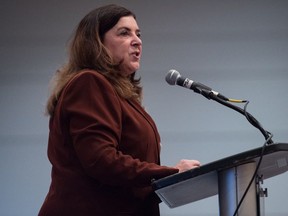 University of Regina president Vianne Timmons delivers the 2020 State of the University address at an event held at the Delta Hotel in Regina, Saskatchewan on Jan. 28, 2020.