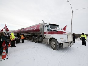 Fuel trucks enter the Co-op Refinery Complex as Unifor and FCL have agreed to officially resume bargaining talks in Regina on Friday, Jan. 31, 2020.