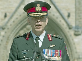Lieutenant-General Wayne Eyre speaks during a change of command parade on Parliament Hill Tuesday, August 20, 2019. Eyre assumed command of the Canadian Army from Lieutenant-General Jean-Marc Lanthier.