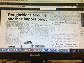 July 30, 1963 Leader-Post article documenting the Saskatchewan Roughriders' acquisition of Ron Lancaster, accessed via Newspapers.com.