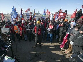 REGINA, SASK :  February 3, 2020  -- Federal NDP Leader Jagmeet Singh visits the picket line at the Co-op Refinery in Regina, standing for support of locked-out Unifor members on Monday, February 3, 2020.   TROY FLEECE / Regina Leader-Post