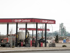 Following a breakdown in bargaining, Unifor picket line barricades were rebuilt outside the Co-op Refinery Complex at Gate 7 on Fleet Street in Regina, Saskatchewan on Feb. 1, 2020. Pickets are shown here collecting lunch from coolers stored inside the barricade.