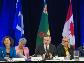 Saskatchewan Justice Minister Don Morgan, centre, answers a question during the bear pit session during the Municipalities of Saskatchewan (MOS) conference held at the Queensbury Convention Centre in Regina. He later spoke to the Leader-Post about SaskTel's relationship with Huawei.