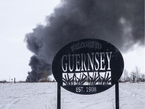 Emergency crews respond to a Canadian Pacfic Railway train derailment near Guernsy, SK on Thursday, February 6, 2020.