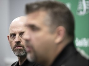 Saskatchewan Roughriders head coach Craig Dickenson, left, and general manager Jeremy O'Day are preparing for Tuesday's kickoff of the CFL's free-agency period.