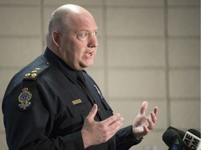 Chief Evan Bray speaks at the Regina Police Service headquarters in Regina on Thursday, February 13, 2020.