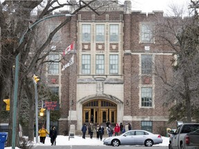 Students leave Balfour Collegiate after school in Regina on Friday, February 14, 2020.