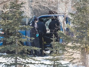 RCMP officers on scene at a rural property just northeast of Regina, Saskatchewan on Feb. 20, 2020.