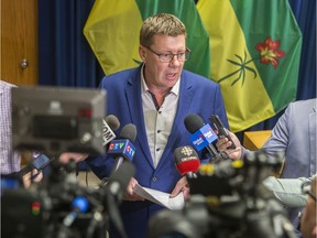 Saskatchewan Premier Scott Moe speaks to media at the provincial cabinet office in Saskatoon, SK on Friday, February 21, 2020.