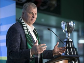 CFL commissioner Randy Ambrosie speaks during an announcement Friday about the 2020 Grey Cup in Regina.