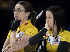 Third Val Sweeting, left, and skip Kerri Einarson helped Manitoba win the Scotties Tournament of Hearts on Sunday in Moose Jaw.