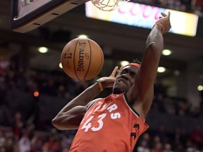 Toronto Raptors forward Pascal Siakam (43) dunks the ball for a basket against Minnesota Timberwolves in the second half at Scotiabank Arena.