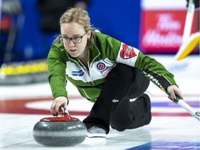 Jessie Hunkin is the second on Team Saskatchewan, skipped by Robyn Silvernagle, at the Scotties Tournament of Hearts in Moose Jaw.